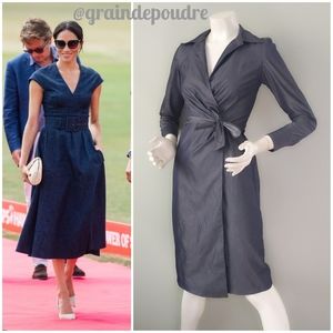 Vintage 90s Y2K Banana Republic Denim Chambray Italy Fabric Wrap V Neck Dress 0